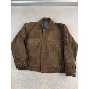 Towncraft Jacket Mens XL Brown Suede Leather Bomber Button Front‎ Elastic Hem
